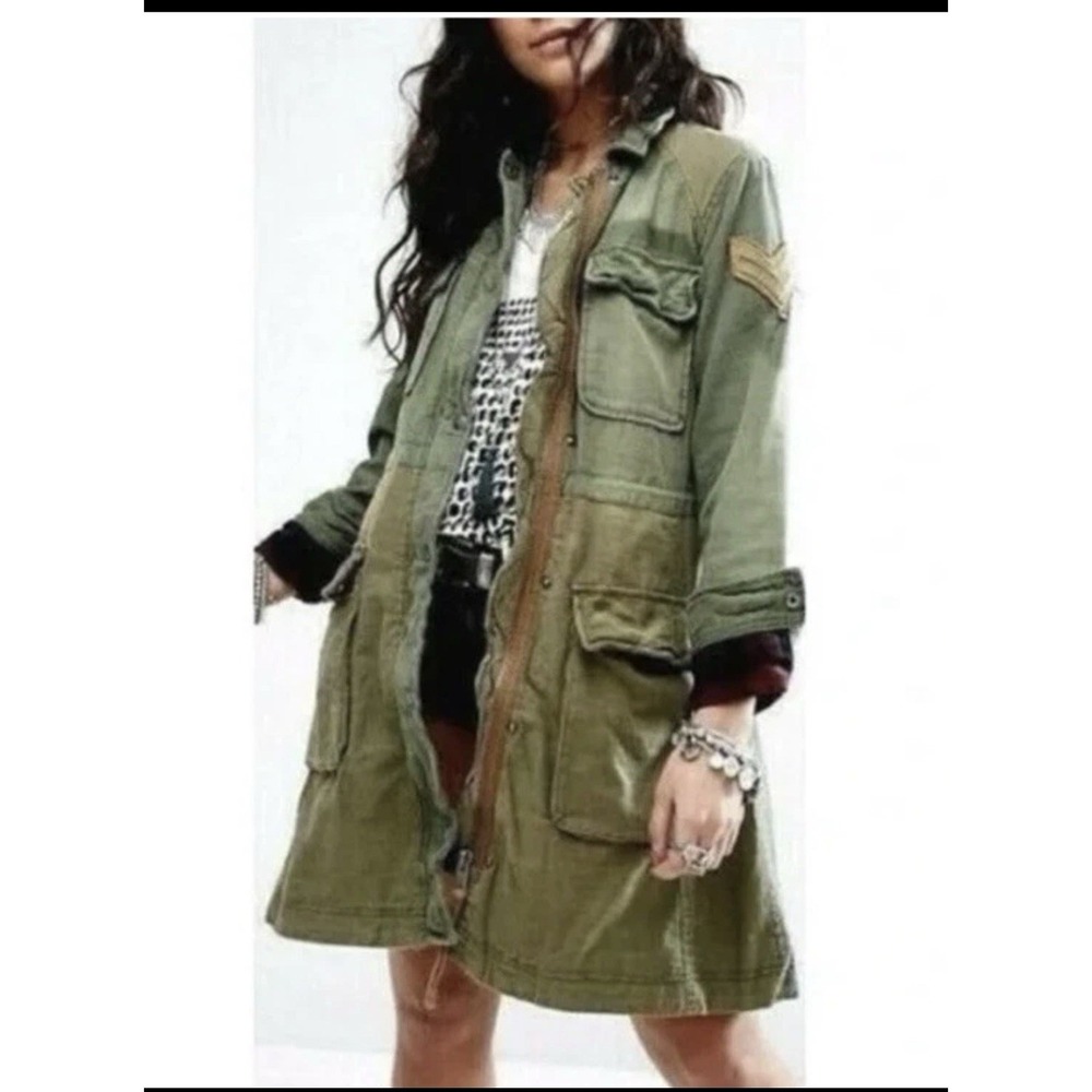 Free People Colorblock Cargo Buffalo Plaid Lined Jacket Women's L Military Heavy